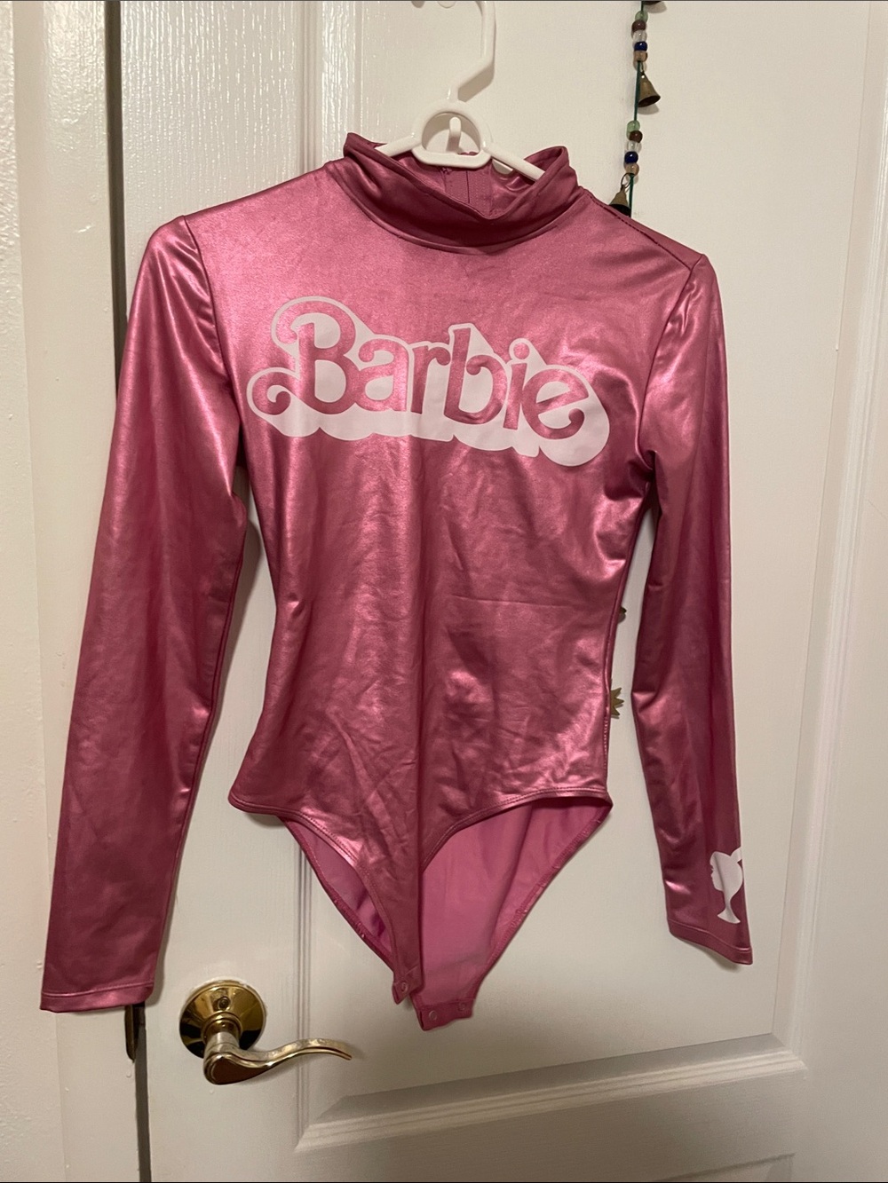 BARBIE Metallic Pink Logo Bodysuit (Sz S)
